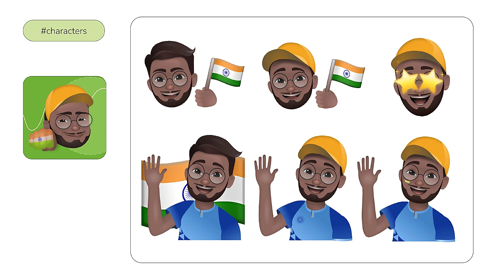 Character system and expressive variations developed for India.